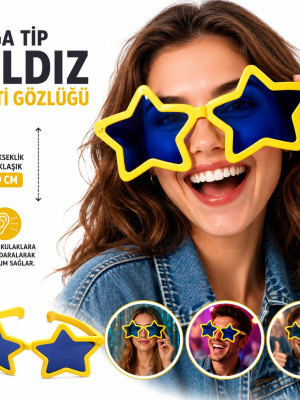 Mega Tip Yıldız Parti Gözlüğü Sarı Renk Mega Tip Yıldız Parti Gözlüğü Sarı Renk