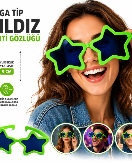 Mega Tip Yıldız Parti Gözlüğü Yeşil Renk