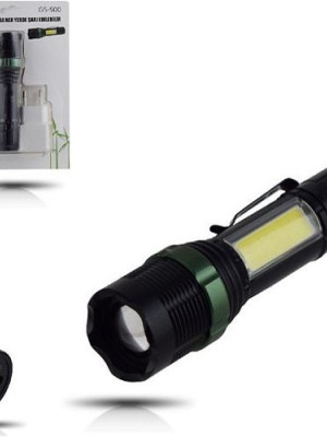 Metal El Feneri USB Şarjlı 4 Kademeli Zoomlu GS 500