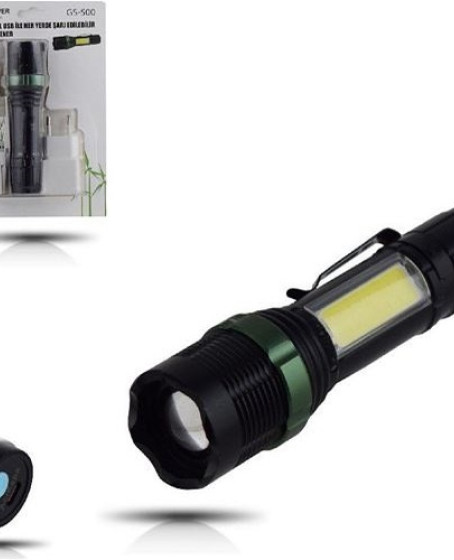 Metal El Feneri USB Şarjlı 4 Kademeli Zoomlu GS 500