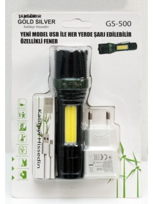 Metal El Feneri USB Şarjlı 4 Kademeli Zoomlu GS 500 Metal El Feneri USB Şarjlı 4 Kademeli Zoomlu GS 500
