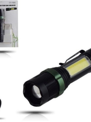 Metal El Feneri USB Şarjlı 4 Kademeli Zoomlu GS 500