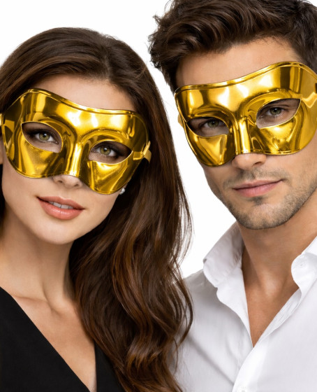 Metalize Parlak Parti Maskesi Altın Gold Renk 16x7 cm