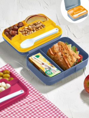 Meyve Suyu Bölmeli - Tabaklı Beslenme Kabı  Diyet Kabı -Çatal Bıçak Kaşık Dahildir