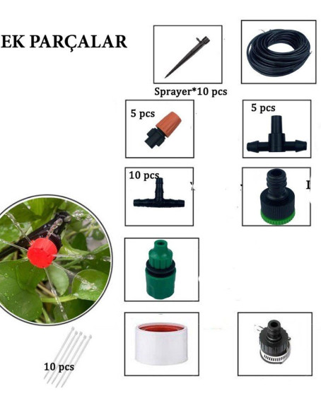 Mikro Damlama Sulama - Bahçe Sulama Hortum Seti 10 Metre Hortum Ve Parçaları Mikro Damlama Sulama - Bahçe Sulama Hortum Seti 10 Metre Hortum Ve Parçaları