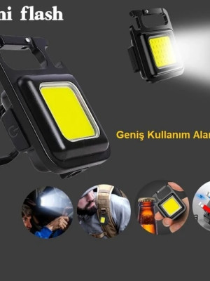 Mini 30 Ledli  Mıknatıslı Anahtarlık Flash Kamp Lambası Askılı Kapak Açacaklı Şarjlı Fener