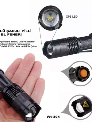 Mini Güçlü Şarjlı Pilli EL Feneri Wt-304
