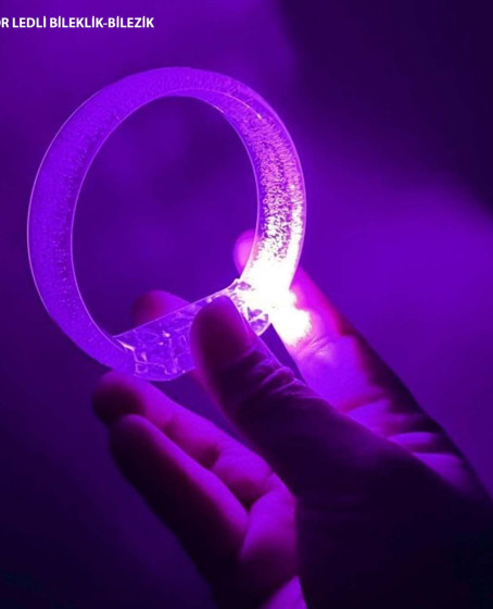 Mor Led Işıklı Baskı Yapılabilen Pilli Bileklik Bilezik 1,5 cm Genişlik