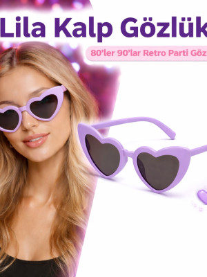 Mor Lila Retro Kalp Gözlük – 80’ler 90’lar Stil Parti Gözlüğü