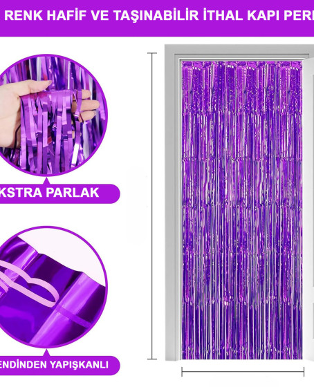 Mor Renk Ekstra Metalize Parlak Saçaklı Arka Fon Perde İthal A Kalite 1x2 Metre