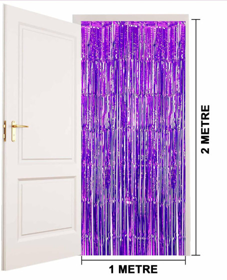 Mor Renk Ekstra Metalize Parlak Saçaklı Arka Fon Perde İthal A Kalite 1x2 Metre