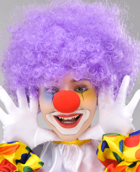 Mor Renk Kıvırcık Afro Bonus Peruk Takma Saç ve Kırmızı Burun Seti