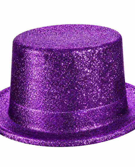 Mor Simli Glitter Silindir Parti Şapkası Mor Simli Glitter Silindir Parti Şapkası