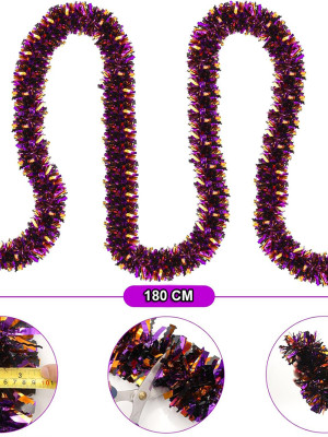 Mor Turuncu Renk 4 cm Genişlik Garland Çift Renk Sim Süs 180 cm