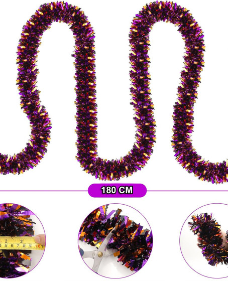 Mor Turuncu Renk 4 cm Genişlik Garland Çift Renk Sim Süs 180 cm