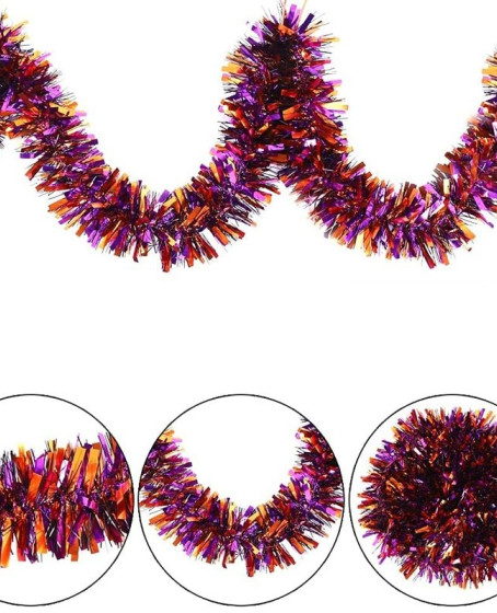 Mor Turuncu Renk 4 cm Genişlik Garland Çift Renk Sim Süs 180 cm