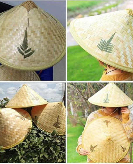 Naturel Renk Cambodia Kamboçyalı Vietnam Şapkası PVC Hasır