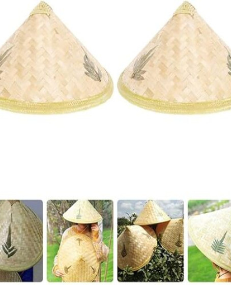 Naturel Renk Cambodia Kamboçyalı Vietnam Şapkası PVC Hasır