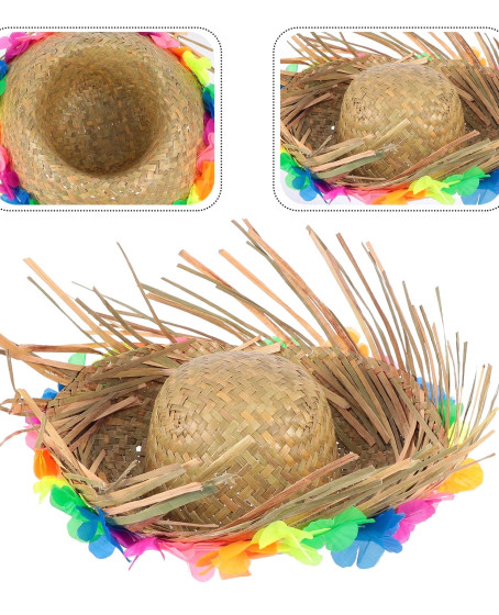 Naturel Renk Püsküllü Örme Hasır Hawaii Luau Aloha Şapka 13x36 cm