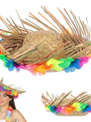 Naturel Renk Püsküllü Örme Hasır Hawaii Luau Aloha Şapka 13x36 cm Naturel Renk Püsküllü Örme Hasır Hawaii Luau Aloha Şapka 13x36 cm