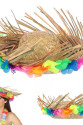 Naturel Renk Püsküllü Örme Hasır Hawaii Luau Aloha Şapka 13x36 cm