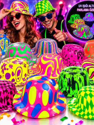 Neon Desenli UV Işıkta Parlayan Parti Şapkası – Karışık 1 Adet Neon Desenli UV Işıkta Parlayan Parti Şapkası – Karışık 1 Adet
