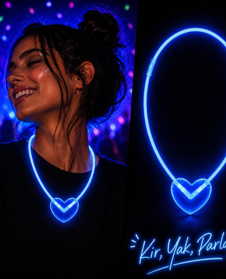 Neon Işıklı Fosforlu Kalp Parti Kolyesi Mavi Renk Neon Işıklı Fosforlu Kalp Parti Kolyesi Mavi Renk