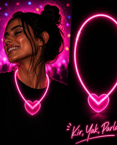 Neon Işıklı Fosforlu Kalp Parti Kolyesi Pembe Renk
