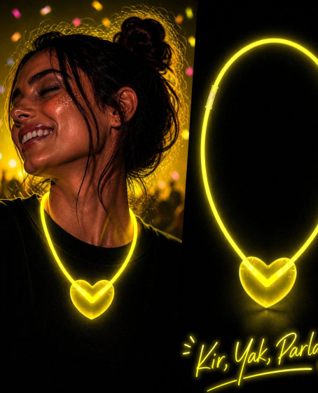 Neon Işıklı Fosforlu Kalp Parti Kolyesi Sarı Renk Neon Işıklı Fosforlu Kalp Parti Kolyesi Sarı Renk