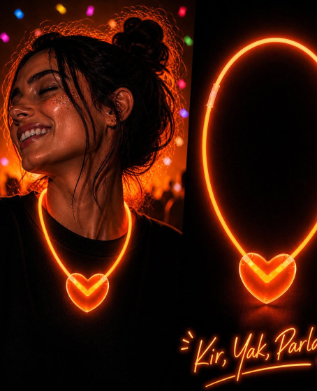 Neon Işıklı Fosforlu Kalp Parti Kolyesi Turuncu Renk
