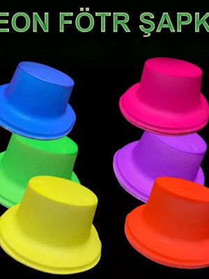 Neon Partisi Turuncu Renk Plastik Fötr Şapka Neon Partisi Turuncu Renk Plastik Fötr Şapka