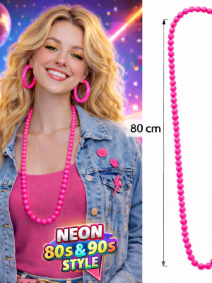 Neon Pembe Boncuk Kolye 80 cm – Retro 80’ler 90’lar Parti Aksesuarı