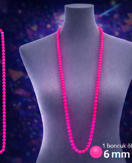 Neon Pembe Boncuk Kolye 80 cm – Retro 80’ler 90’lar Parti Aksesuarı