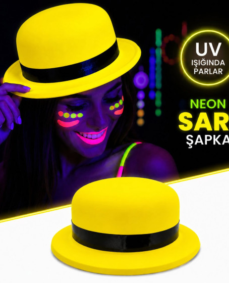 Neon Sarı UV Parti Şapkası Plastik