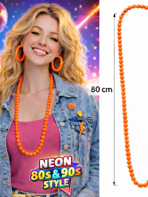 Neon Turuncu Boncuk Kolye 80 cm – Retro 80’ler 90’lar Parti Aksesuarı