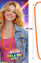 Neon Turuncu Boncuk Kolye 80 cm – Retro 80’ler 90’lar Parti Aksesuarı