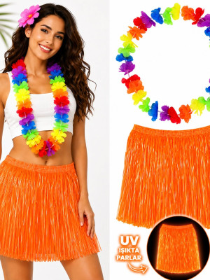 Neon Turuncu Hawaii Etek 40 cm ve Rengarenk Hawaii Kolye Neon Turuncu Hawaii Etek 40 cm ve Rengarenk Hawaii Kolye