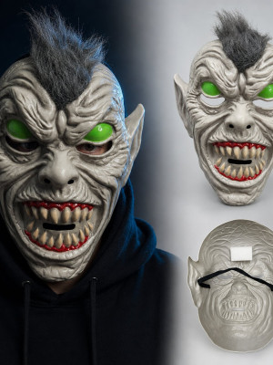 Neon Yeşil Gözlü Saçlı Canavar Plastik Maske