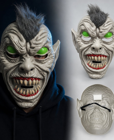 Neon Yeşil Gözlü Saçlı Canavar Plastik Maske