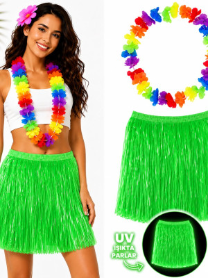 Neon Yeşil Hawaii Etek 40 cm ve Rengarenk Hawaii Kolye Neon Yeşil Hawaii Etek 40 cm ve Rengarenk Hawaii Kolye