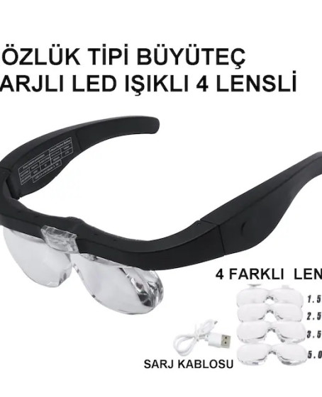 Şarjlı Gözlük Büyüteç 4 Farklı Lens -11537Dc Şarjlı Gözlük Büyüteç 4 Farklı Lens -11537Dc