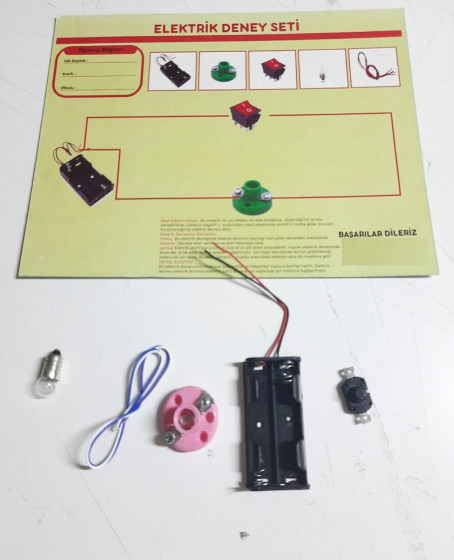 Okul Deney Seti - Elektrik Seti Ampul - Pil Yatağı - Duy -Düğme Seti