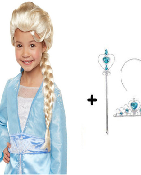 Örgülü Karlar Ülkesi Frozen Elsa Peruğu Tacı ve Sopası Çocuk Boy