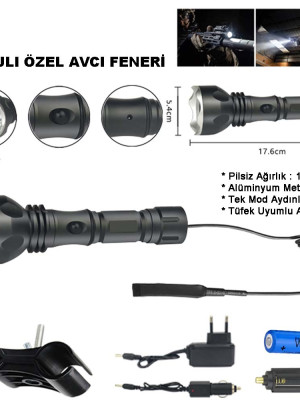 600 Lümen Tx6 Şarjlı Özel Avcı Feneri Wt-253