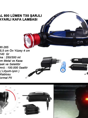 Orjinal 800 Lümen T6 Şarjlı Kafa Feneri Wt-265