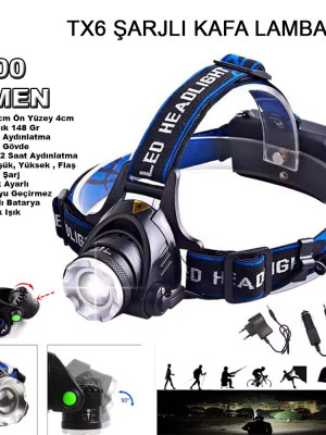 800 Lümen Tx6 Şarjlı Zoomlu Kafa Feneri Wt-120