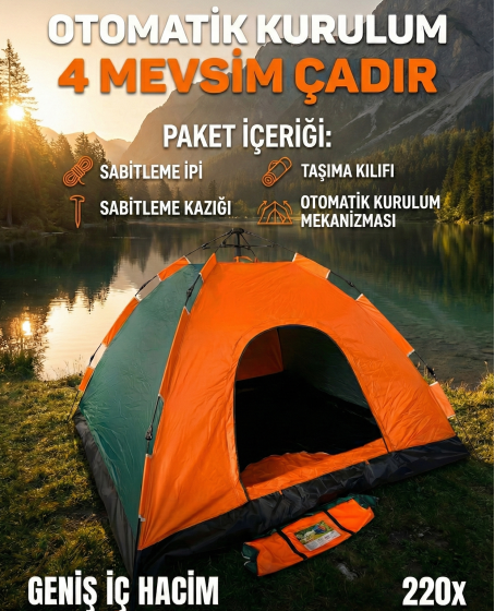 Otomatik Kurulumlu Kamp Çadırı 6 Kişilik (220x250x150)cm