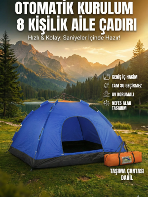 Otomatik Kurulumlu Kamp Çadırı 8 Kişilik (250x250x165) cm
