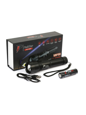 PeakStar Ps-1600 Süper Parlak Led Zoomlu 5 Mod Su Geçirmez Profesyonel Kamp Bekçi Avcı Feneri