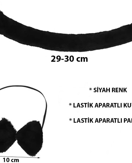 Peluş Siyah Renk Kuyruk ve Papyon Yetişkin Çocuk Uyumlu